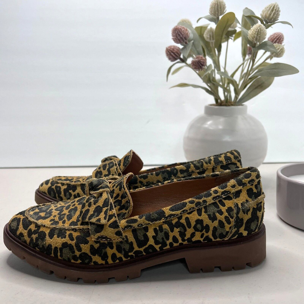 Lucky Brand Tamio Inca Gold Leopard Flat Knot Bow Lug Sole Loafers Women's 6M